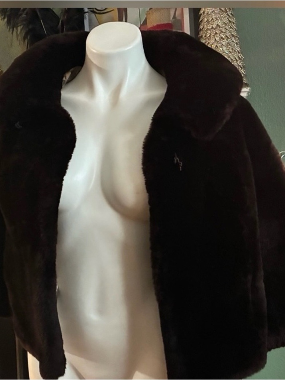 Plush Dark Brown Teddy Jacket with Wide Collar